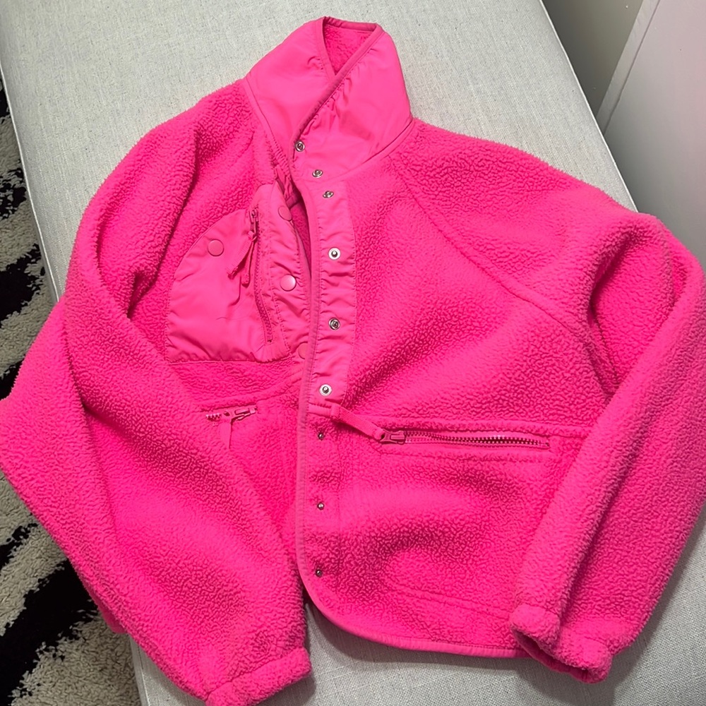 Free People Neon Pink Hit the Slopes Fleece Jacket